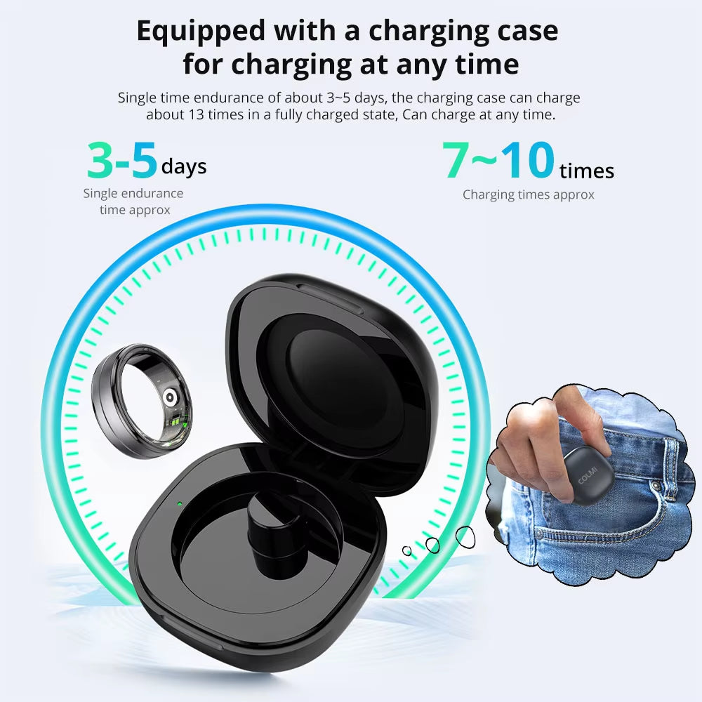 New R06 Smart Ring with Charging Case for Men Women, Heart Rate and Blood Oxygen Monitor, IP68 & 5ATM Waterproof, Sport